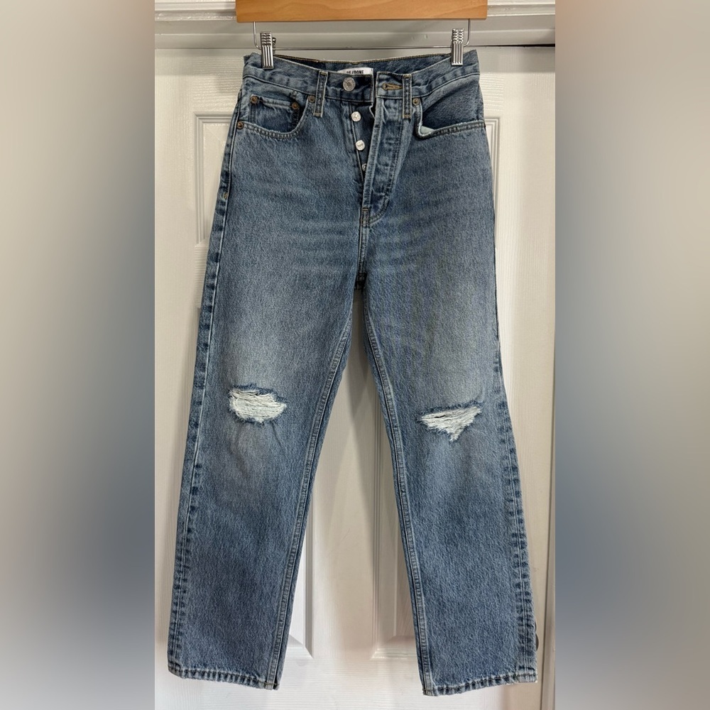 Re/Done Light Blue Relaxed Men's Jeans with Knee Rips